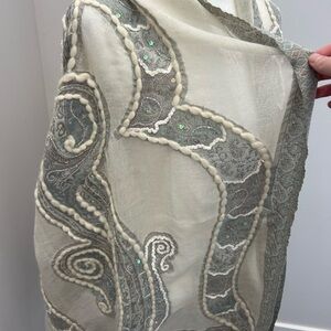 Elegant Sheer Scarf with Embroidered Details